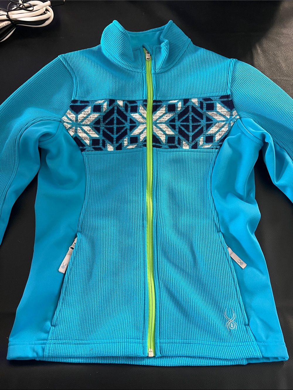 Girls' Turquoise Spyder Zip-Front Fleece Jacket with Snowflake Pattern